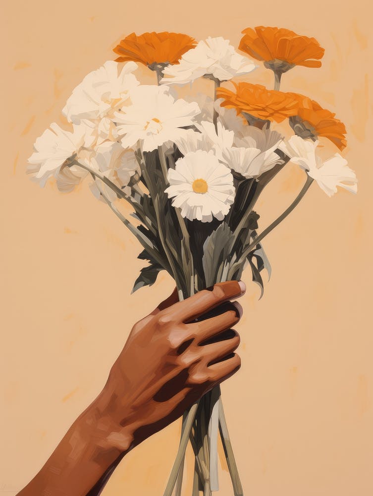 Hand Holding A Bouquet Of Flowers