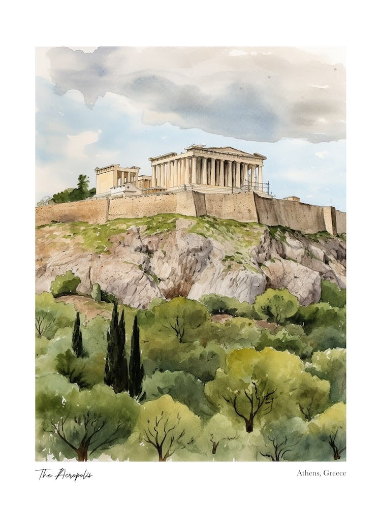 The Acropolis, Athens 4 Watercolour Travel Poster