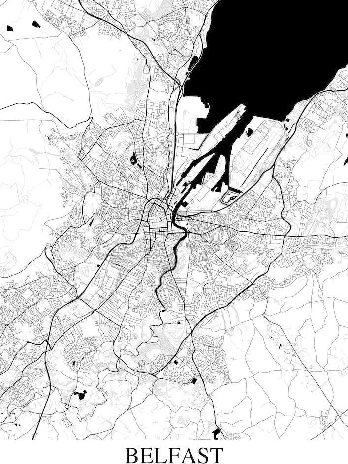 Belfast White Black Map