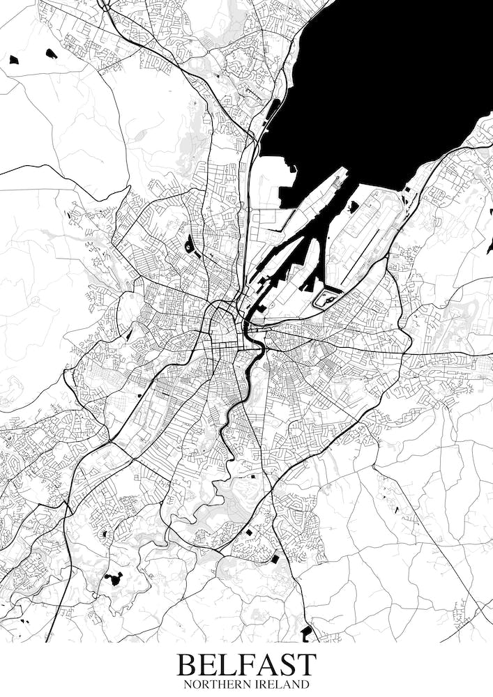 Belfast White Black Map