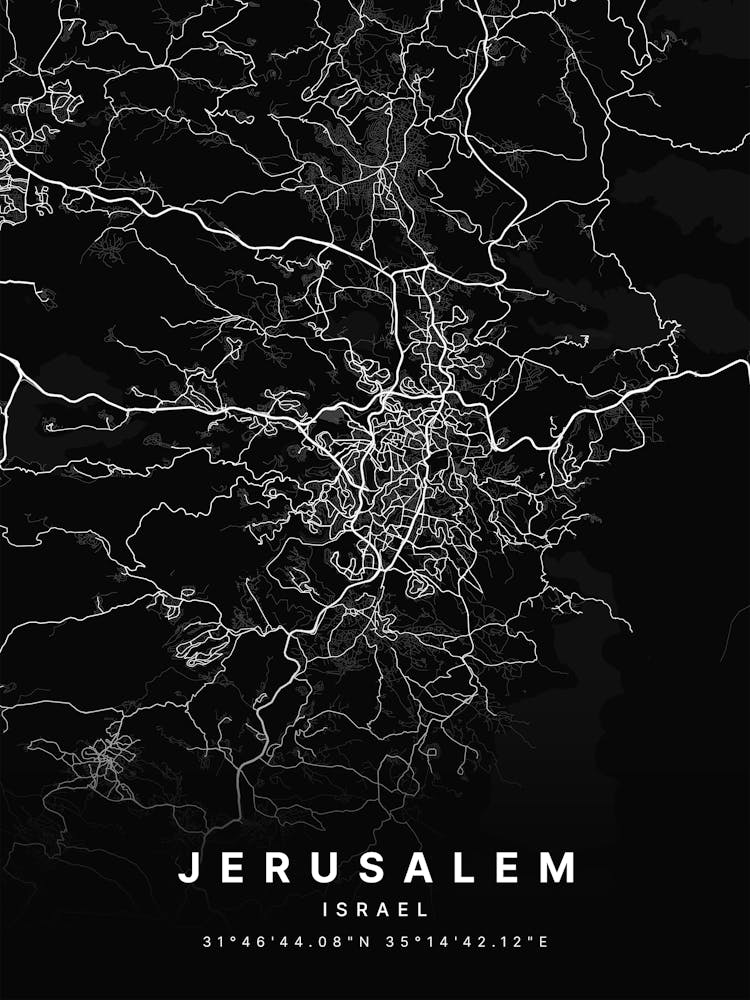 Jerusalem Israel Black Map