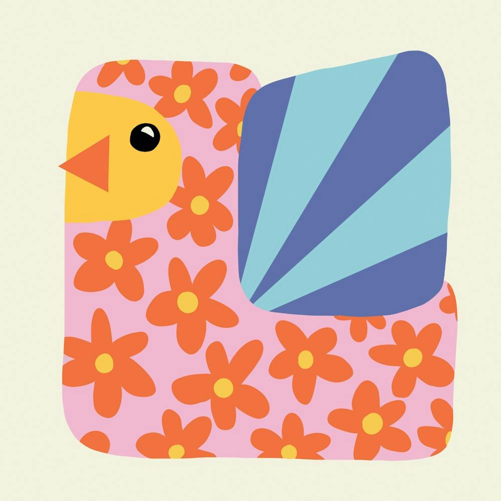 Bird With Flowers Happy Kids