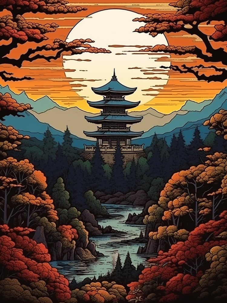 Kumano Kodo Japan 3 Vintage Travel Illustration