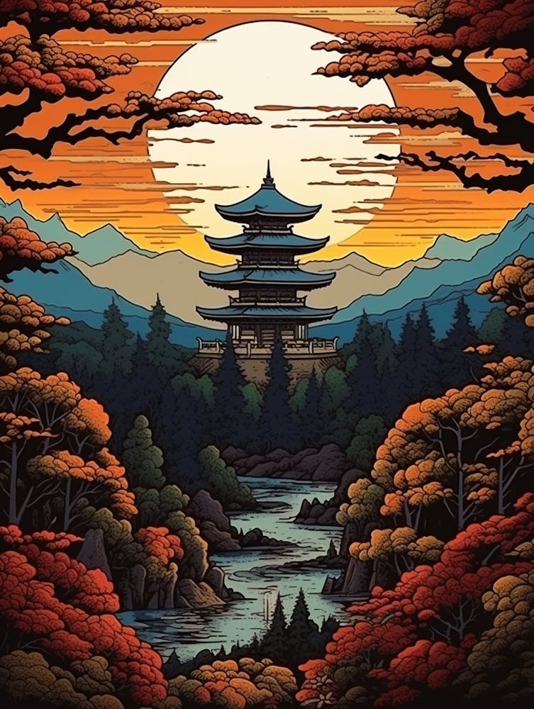 Kumano Kodo Japan 3 Vintage Travel Illustration