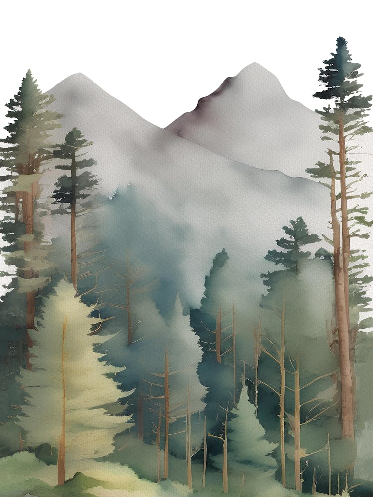 Watercolor Forest, Watercolor Mountain