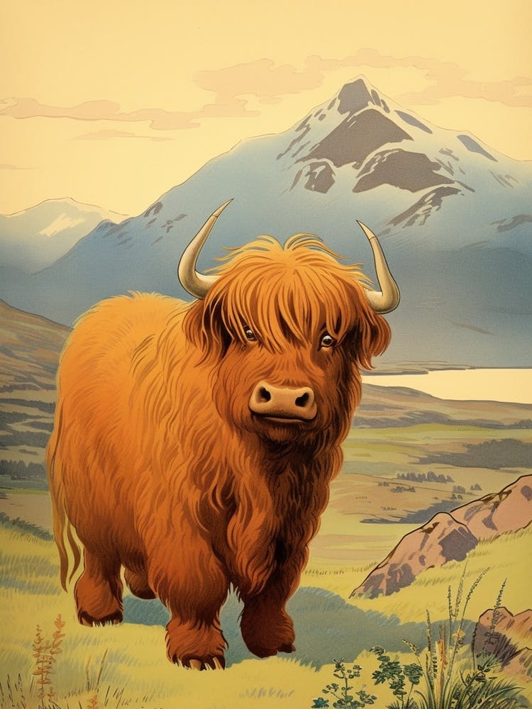 Sweet Fluffy Animated Highland Cow