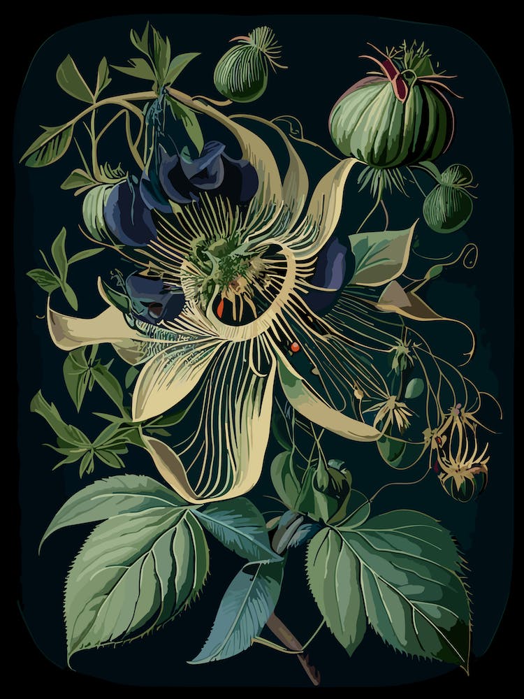 Passion Flower Herb Vintage Botanical