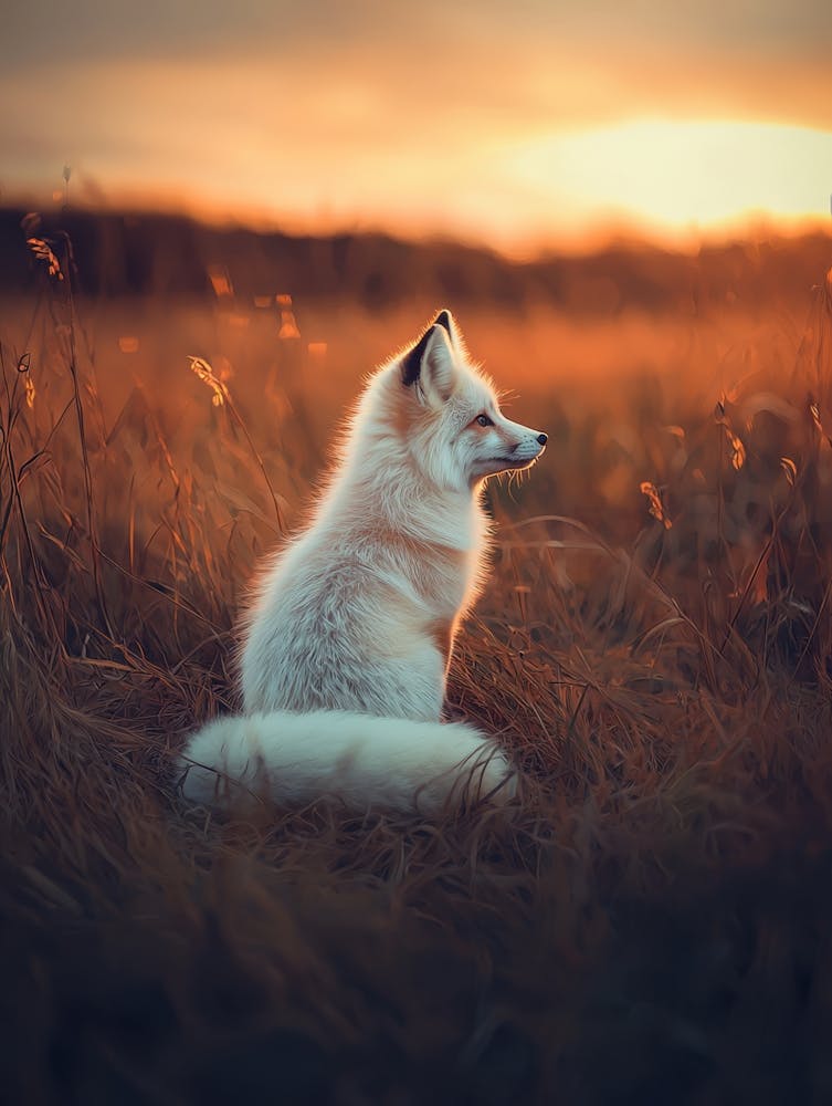 White Fox At Sunset. Generated AI.