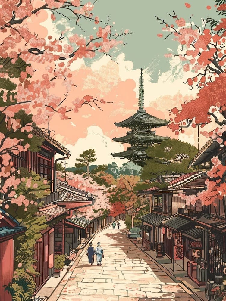 Nara Japan 7 Retro Illustration