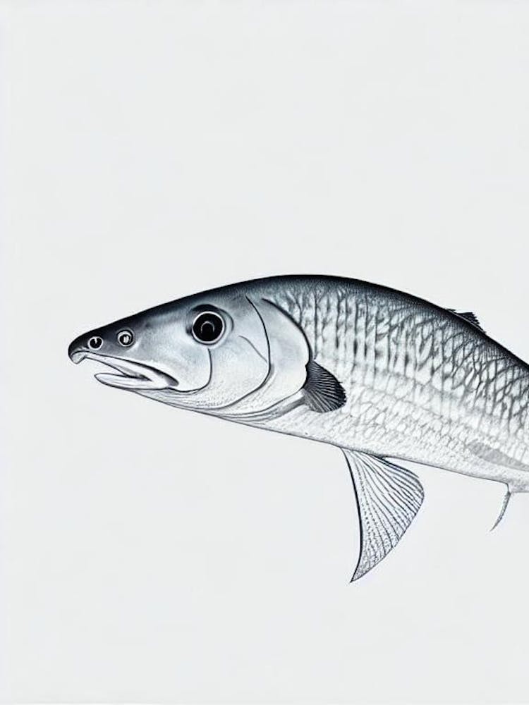 Atlantic Sturgeon Black & White Drawing