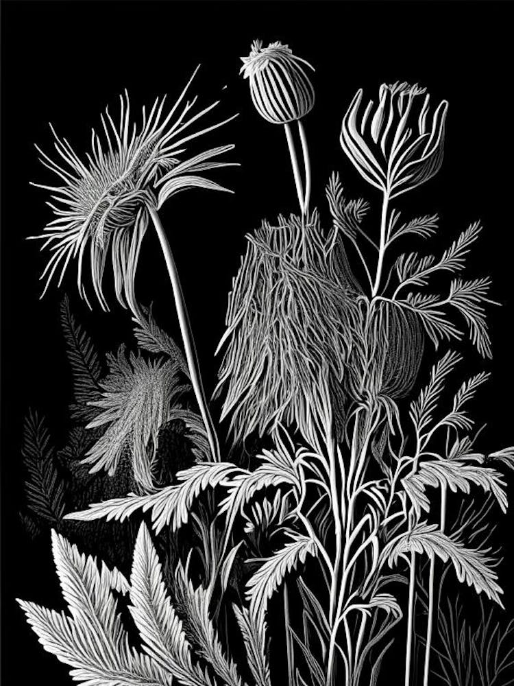 Prairie Smoke Wildflower Linocut