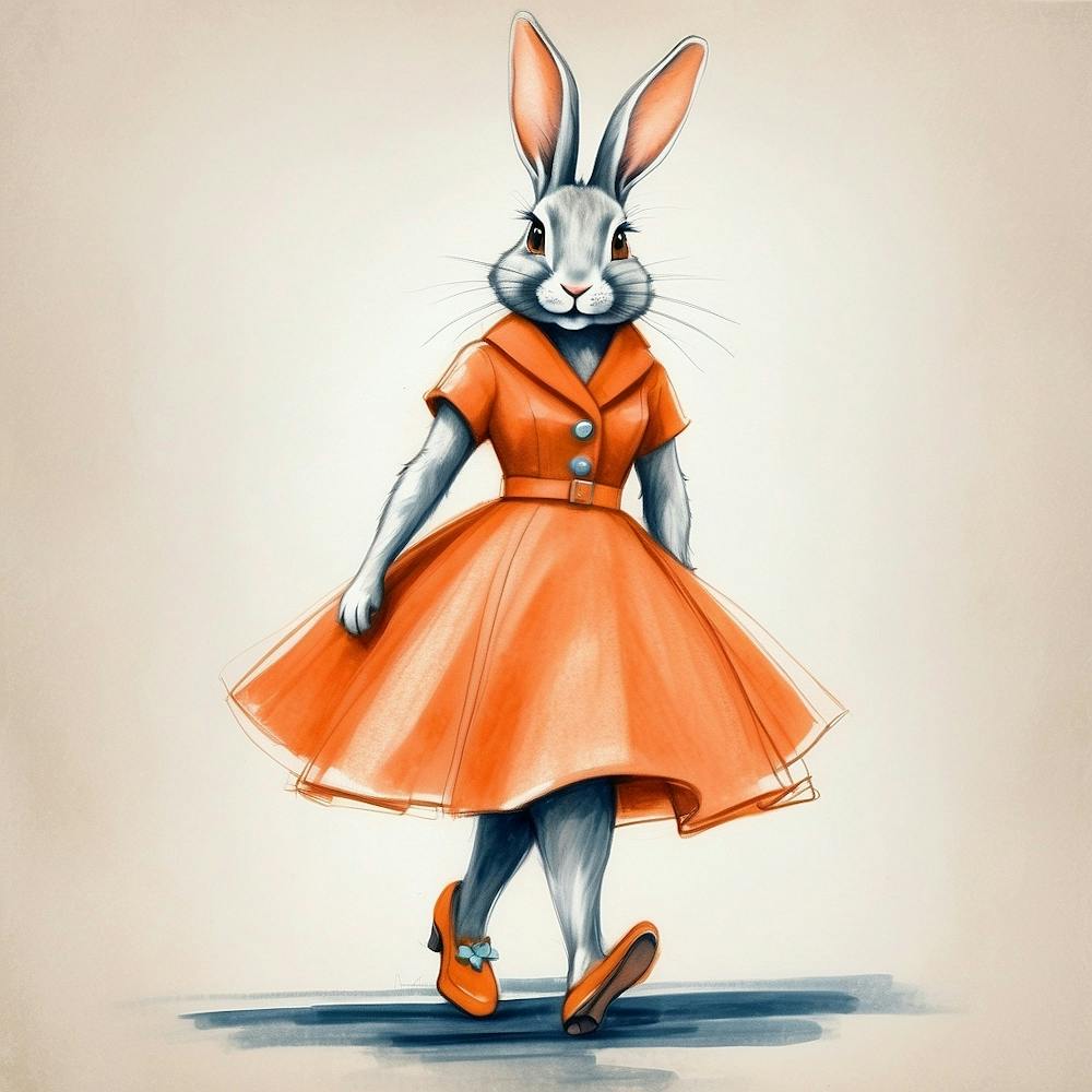 Rabbit In Orange Dress 1