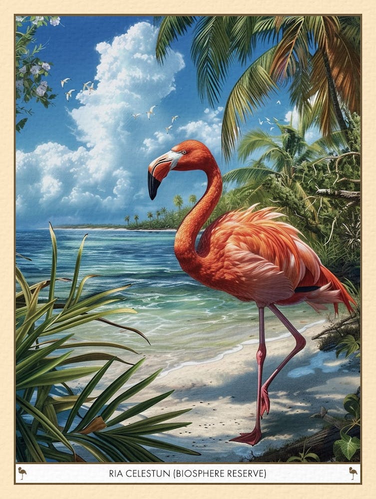 Greater Flamingo Ria Celestun Biosphere Reserve Tropical Illustration 1 Poster