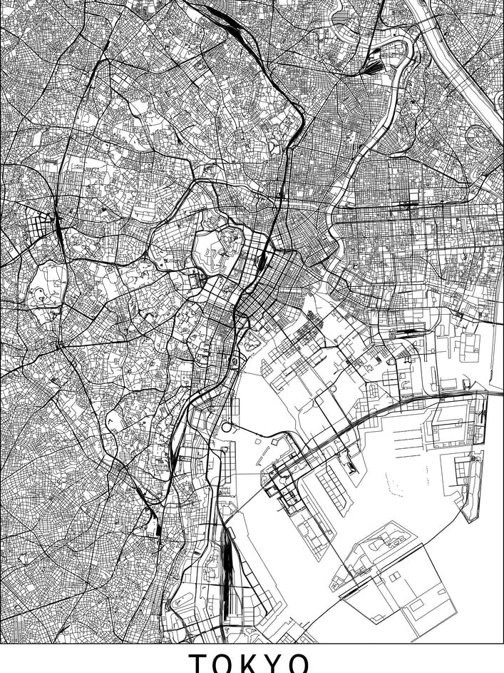 Tokyo White Map
