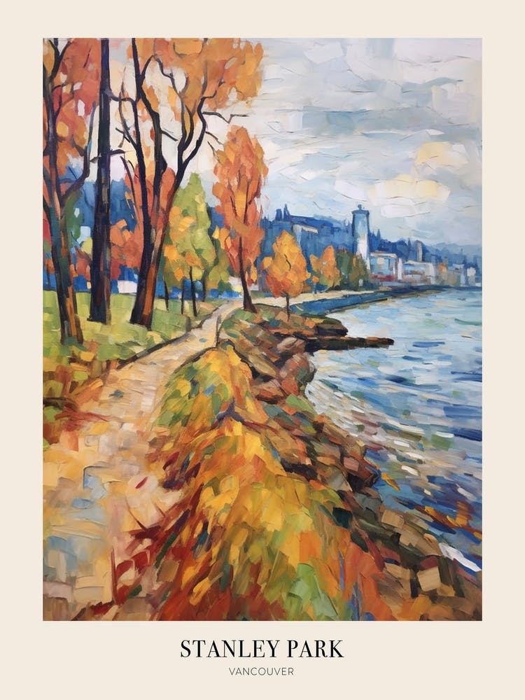 Autumn City Park Painting Stanley Park Vancouver Canada Poster