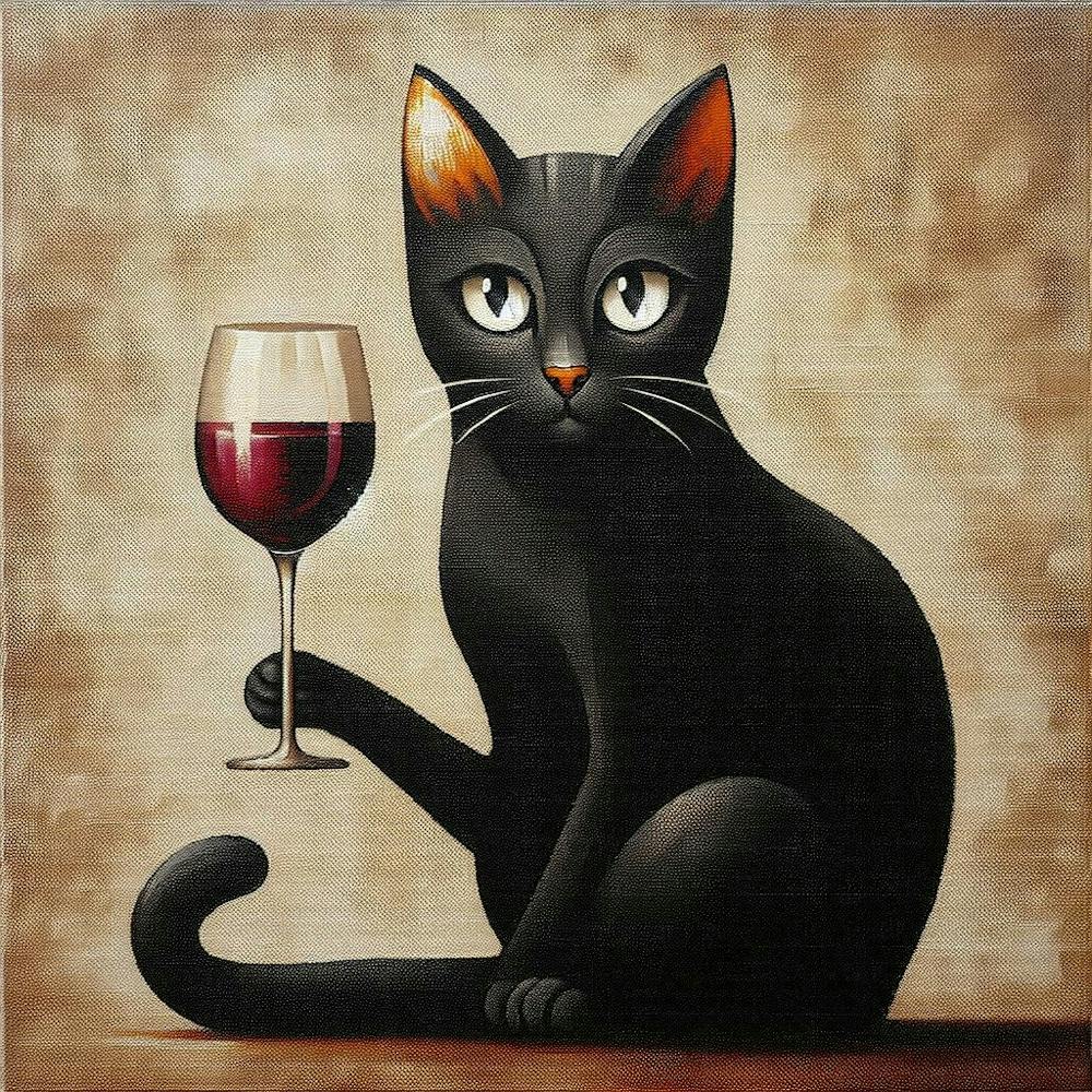Black Cat With Wine Glass 3