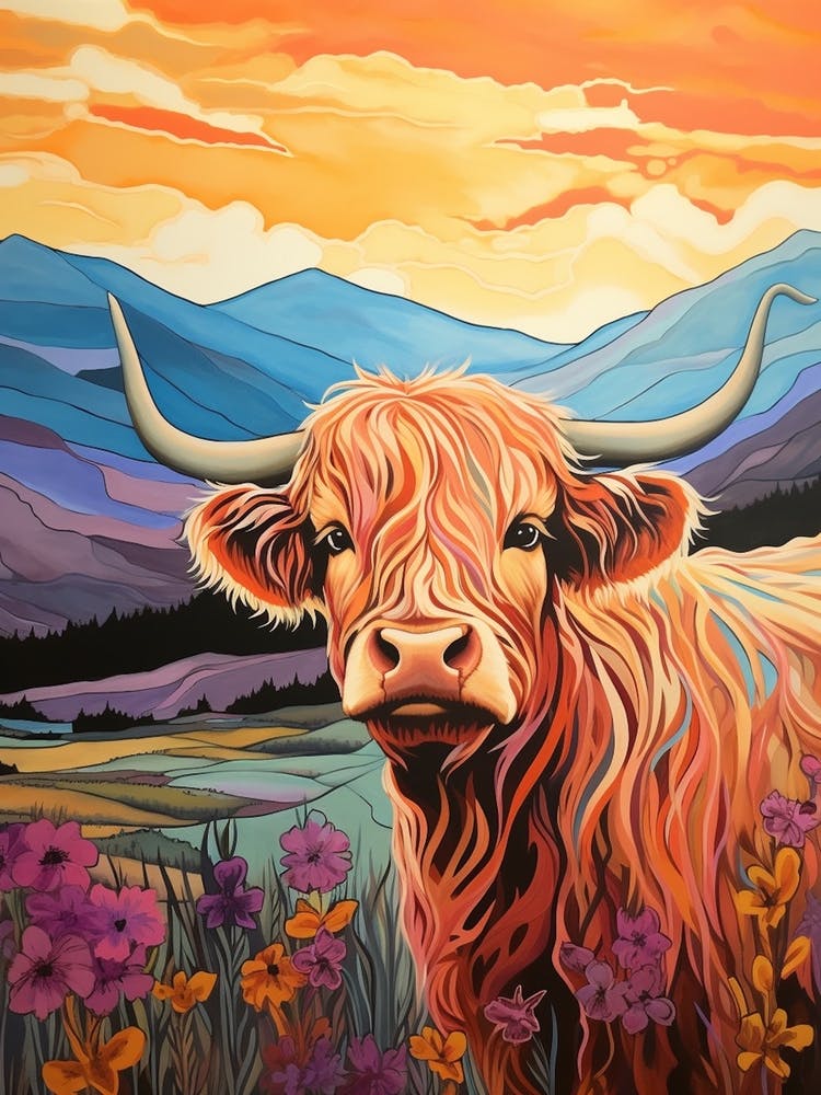 Colourful Highland Cow Portrait 4