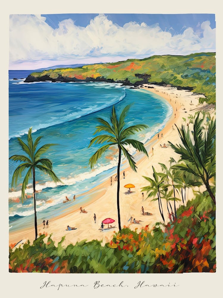 Poster Of Hapuna Beach, Hawaii, Matisse And Rousseau Style 1