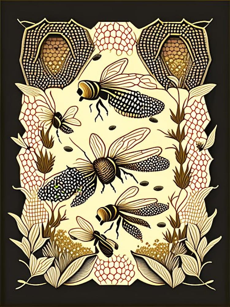 Ruche Avec Essaim D'abeilles 3 Vintage