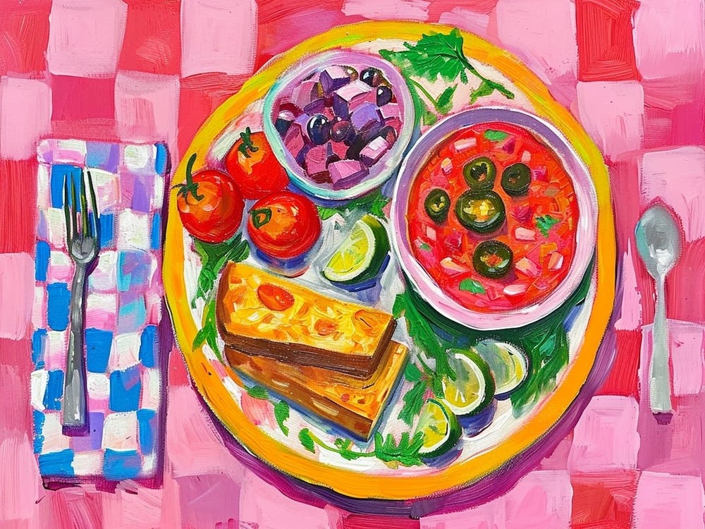 Mediterranean Food Selection Pink Checkerboard 3