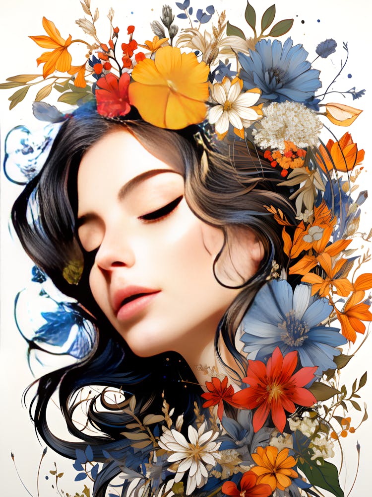 Floral Elegance A Womans Portrait Blooms