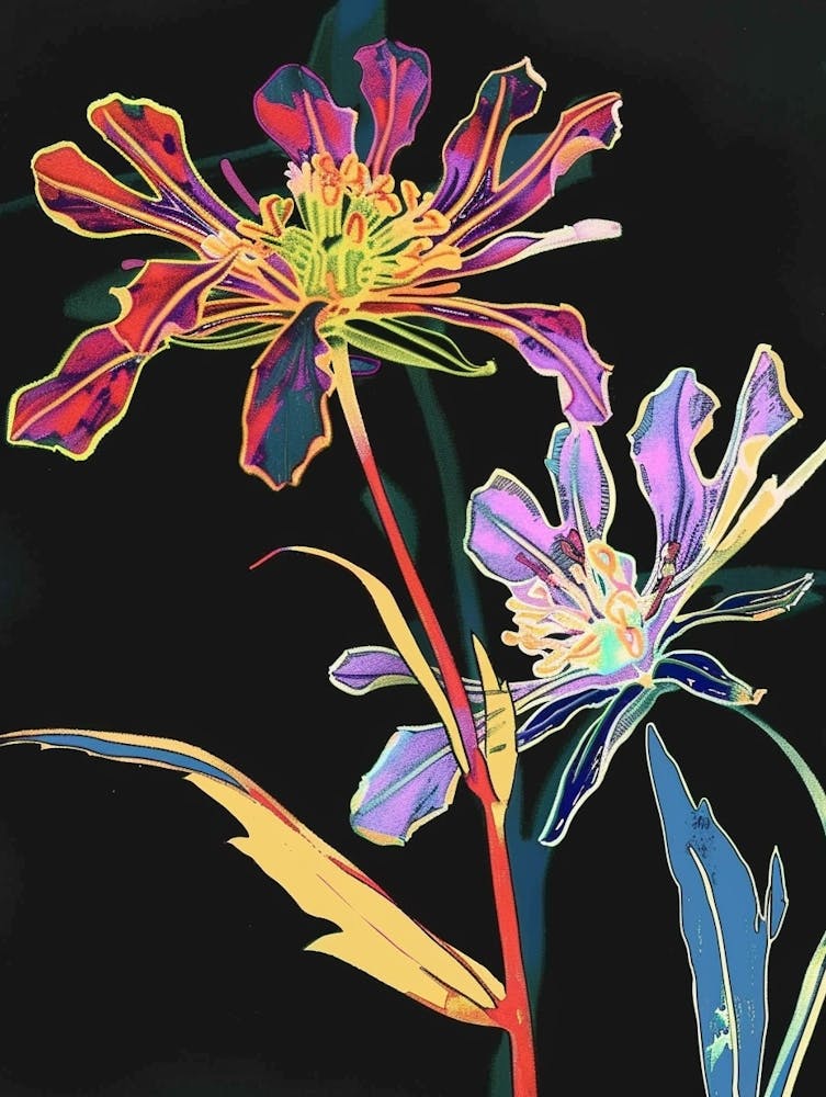 Neon Flowers On Black Scabiosa 3