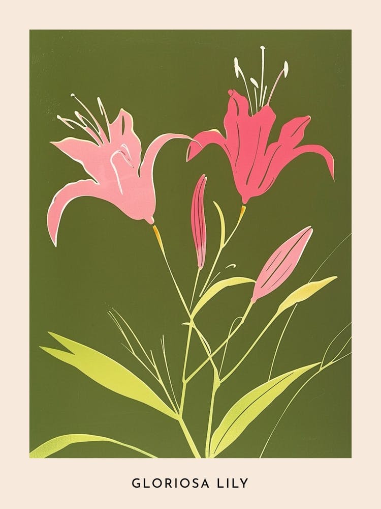 Pink & Green Gloriosa Lily 2 Flower Poster