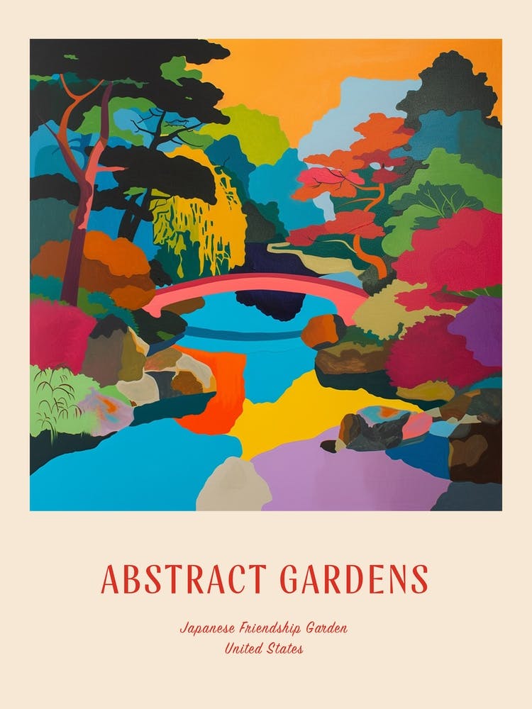 Colourful Gardens Japanese Friendship Garden Usa 1 Red Poster