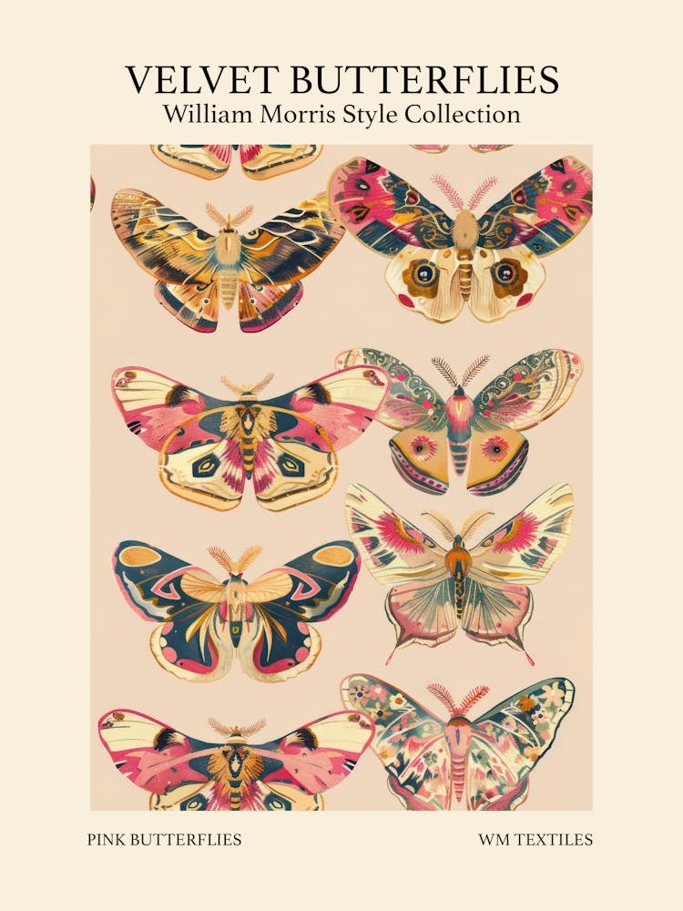 Velvet Butterflies Collection Pink Butterflies William Morris Style 11