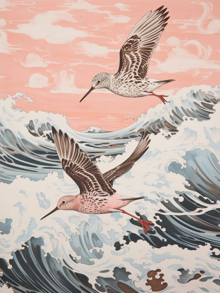 Vintage Japanese Inspired Bird Print Dunlin 3