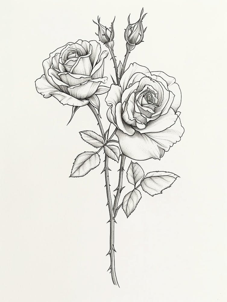 English Rose Black And White Line Drawing 14