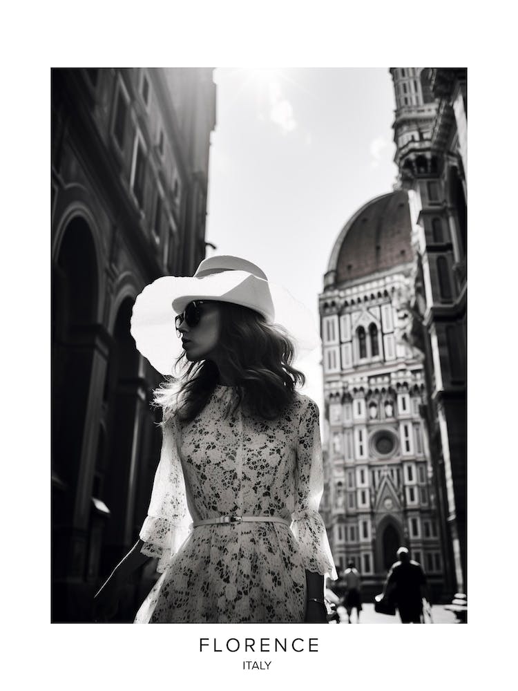 Poster Of Florence, Italy, Black And White Analogue Photography 3