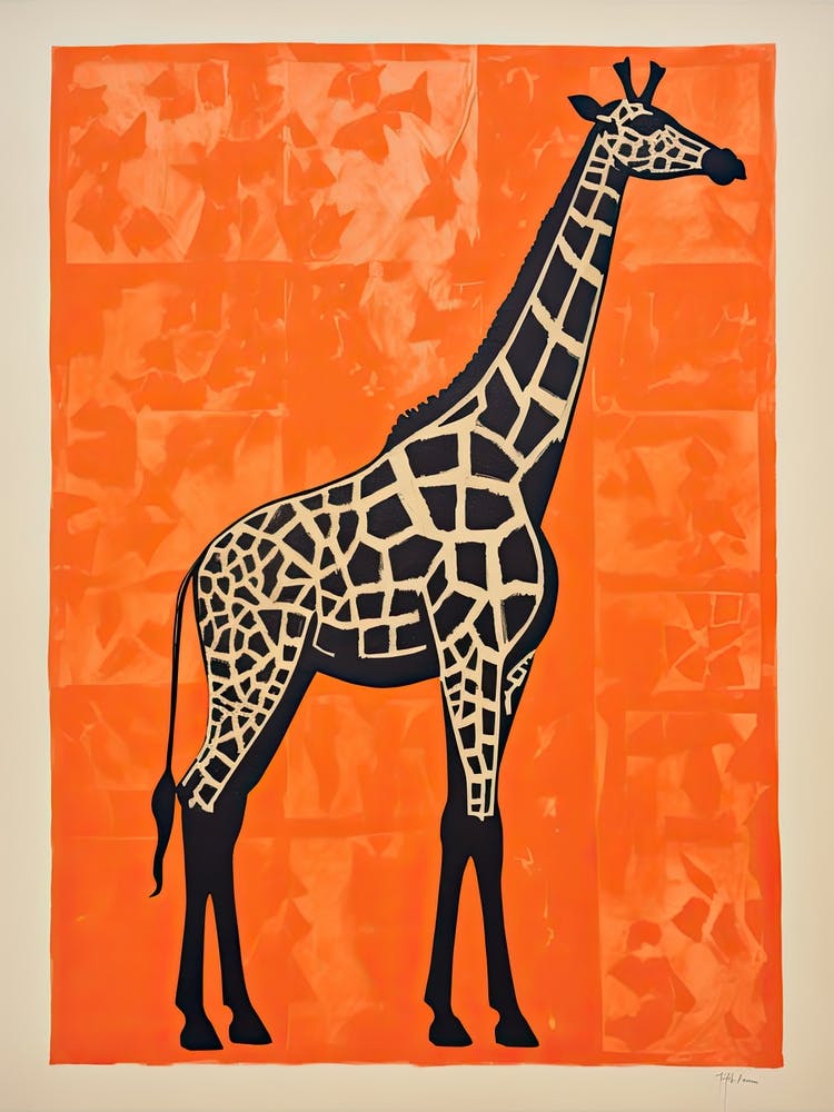 Giraffe, Woodblock Animal  Drawing 3
