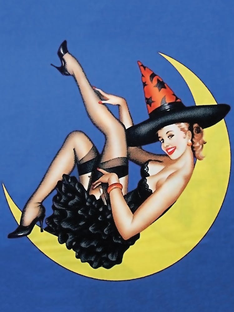 Pinup Girl Posing On S Yellow Moon