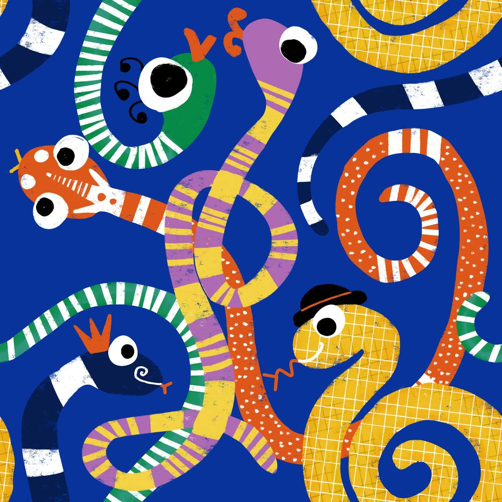 Cute Crazy Snakes Electric Blue