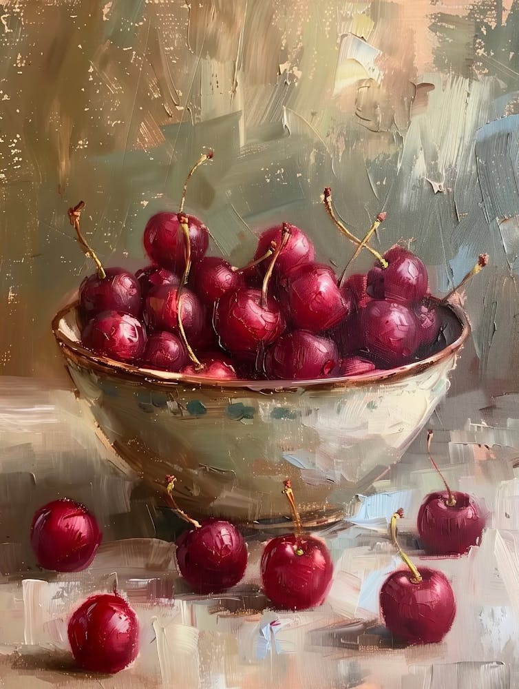 Country Kitchen Print, Rustic Cherry Still Life Print, Vintage French Still Life Oil Painting, Neutral Wall Decor Printable Digital Download
