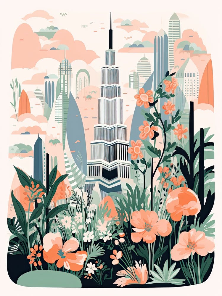 Burj Khalifa   Dubai, United Arab Emirates   Cute Botanical Illustration Travel 3