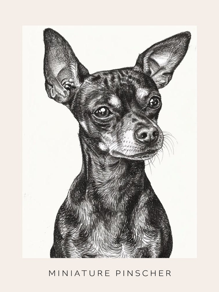 Miniature Pinscher Dog Line Sketch 3 Poster