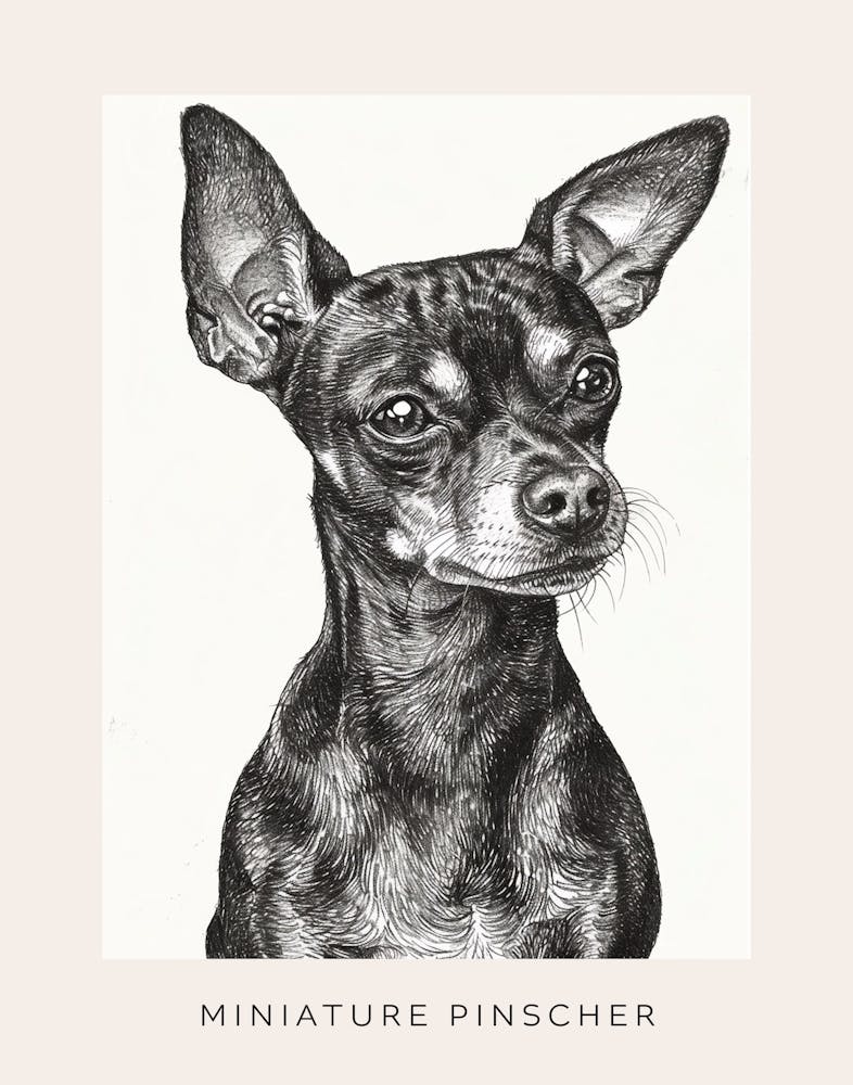 Miniature Pinscher Dog Line Sketch 3 Poster