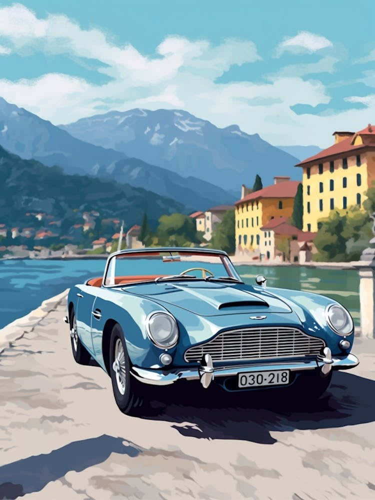 A Aston Martin Db5 Car In The Lake Como Italy Illustration 1