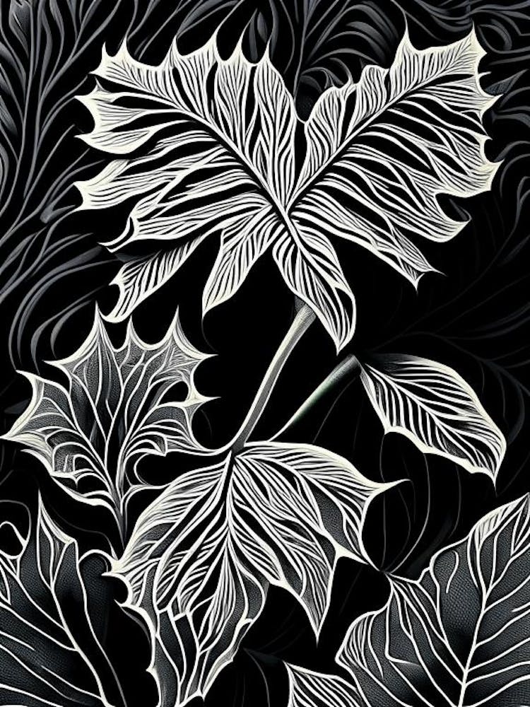 Siberian Ginseng Leaf Linocut 1