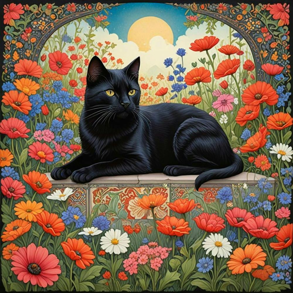 Cat In A Flower Garden Guardian Of The Garden (3)