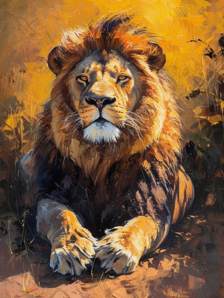 Ruhender Afrikanischer Löwe Acrylgemälde 1