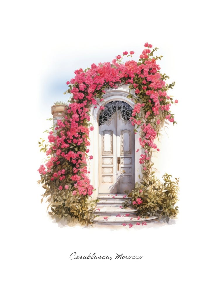 Casablanca, Morocco   Mediterranean Doors Watercolour Painting 1 Poster