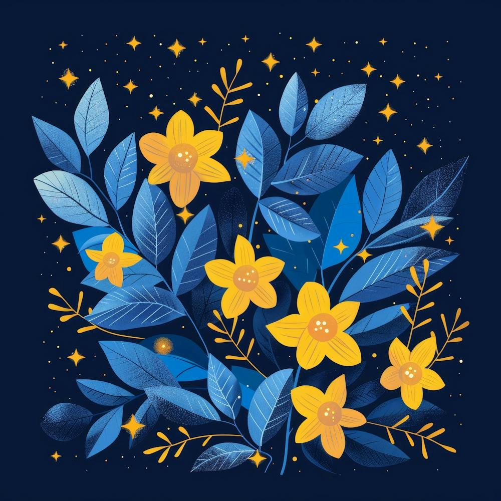 Blue Flowers With Stars