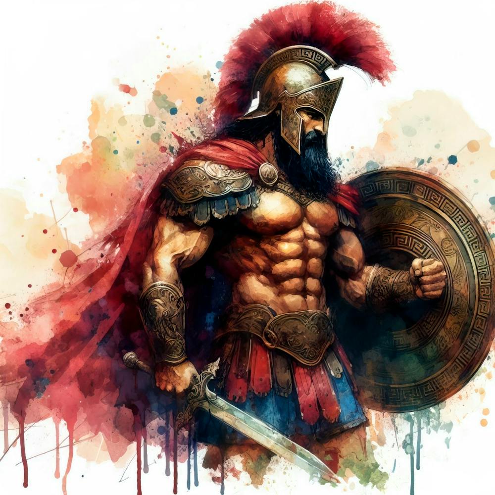 Spartan Greek Warrior In Watercolor 4