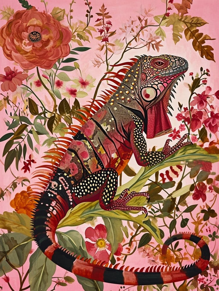 Floral Animal Painting Iguana 4