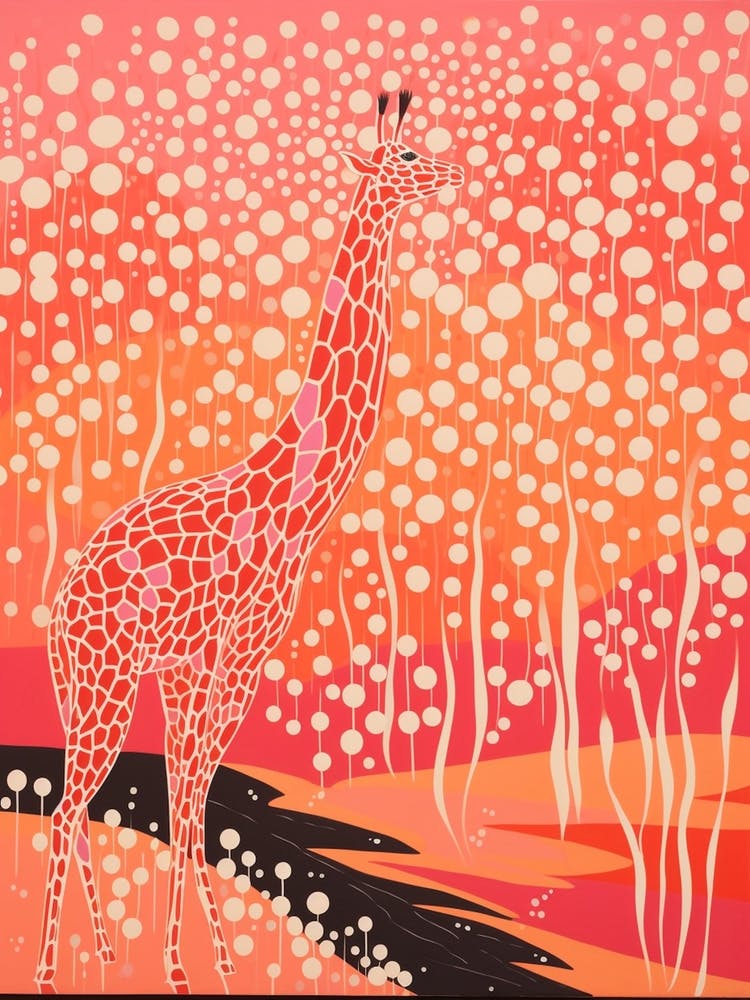 Abstract Giraffe Orange & Pink Portrait 1