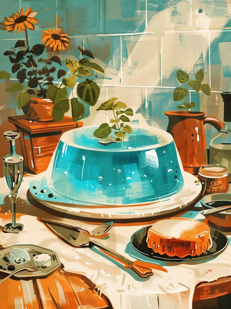 Blue Jelly Vintage Cookbook Illustration 1
