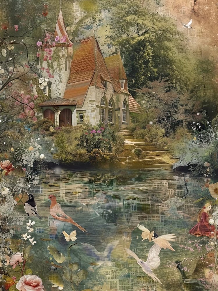 Collage Fairy Village Pond Monet Scrapbook 5